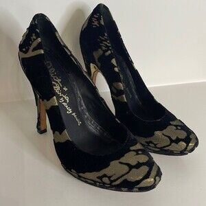 Alice & Olivia  Black and gold metallic velvet Heels Pumps 6.5 womens